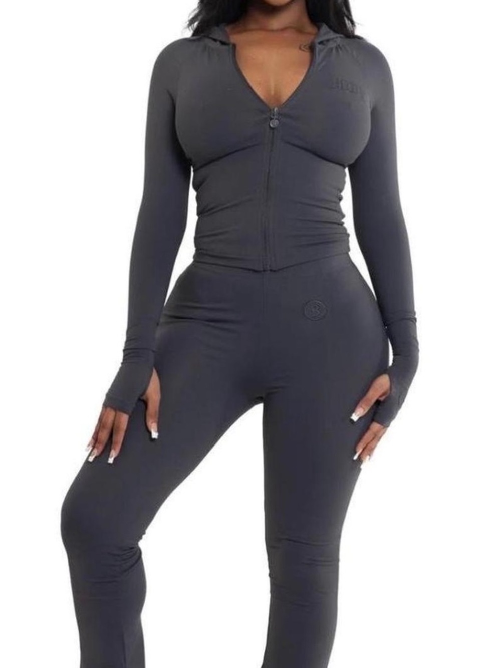Slim-Fit Zip-Front Legging Jumpsuit in Charcoal Gray